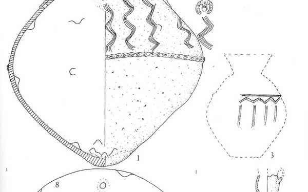 4. kép: A 26-os sír edényeit az 1. és 2. rajz mutatja. Forrás: Magdolna Vicze: Bronze Age Cemetery at Dunaújváros-Duna-dűlő. Dissertationes Pannonicae Ser. IV Vol 1., Bp. 2011